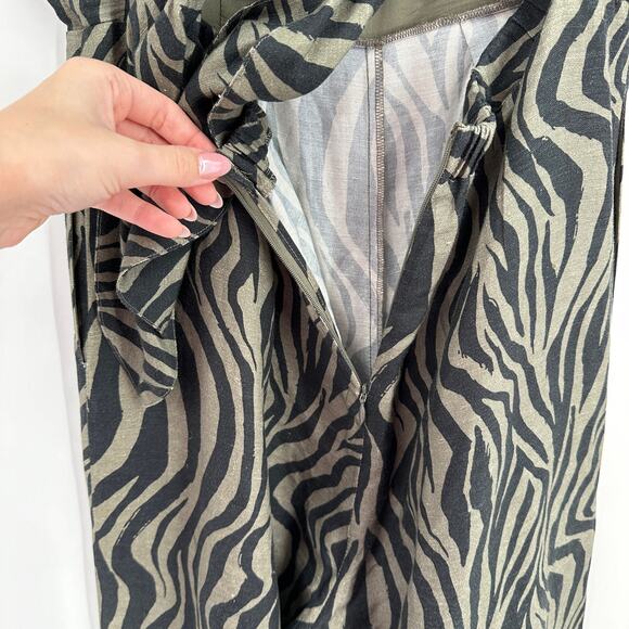 Anthropologie Linen Blend Corey Lynn Calter Onyx Wrap Jumpsuit in Zebra - Picture 7 of 8